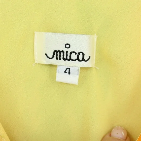 Vintage Mica Dress Women 4 Silk Floral Belted Chiffon Bias Cut 90s Midi Yellow - Picture 9 of 12